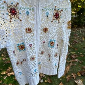 VTG  Together sweater, intricate beading on front and sleeves, zip cardigan